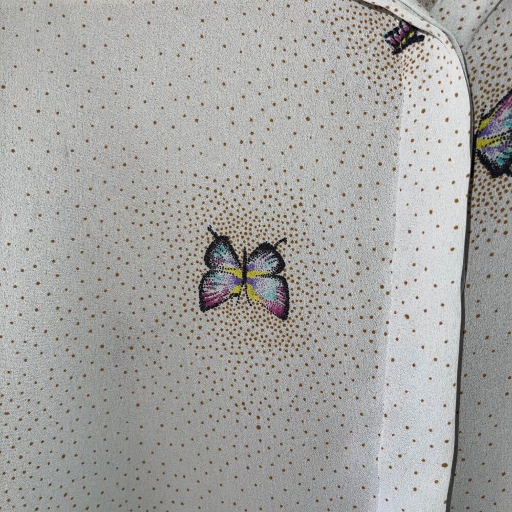 Alicia Vintage Womens Blouse Size Medium Gray Butterfly Print Crepe Casual - Picture 8 of 11